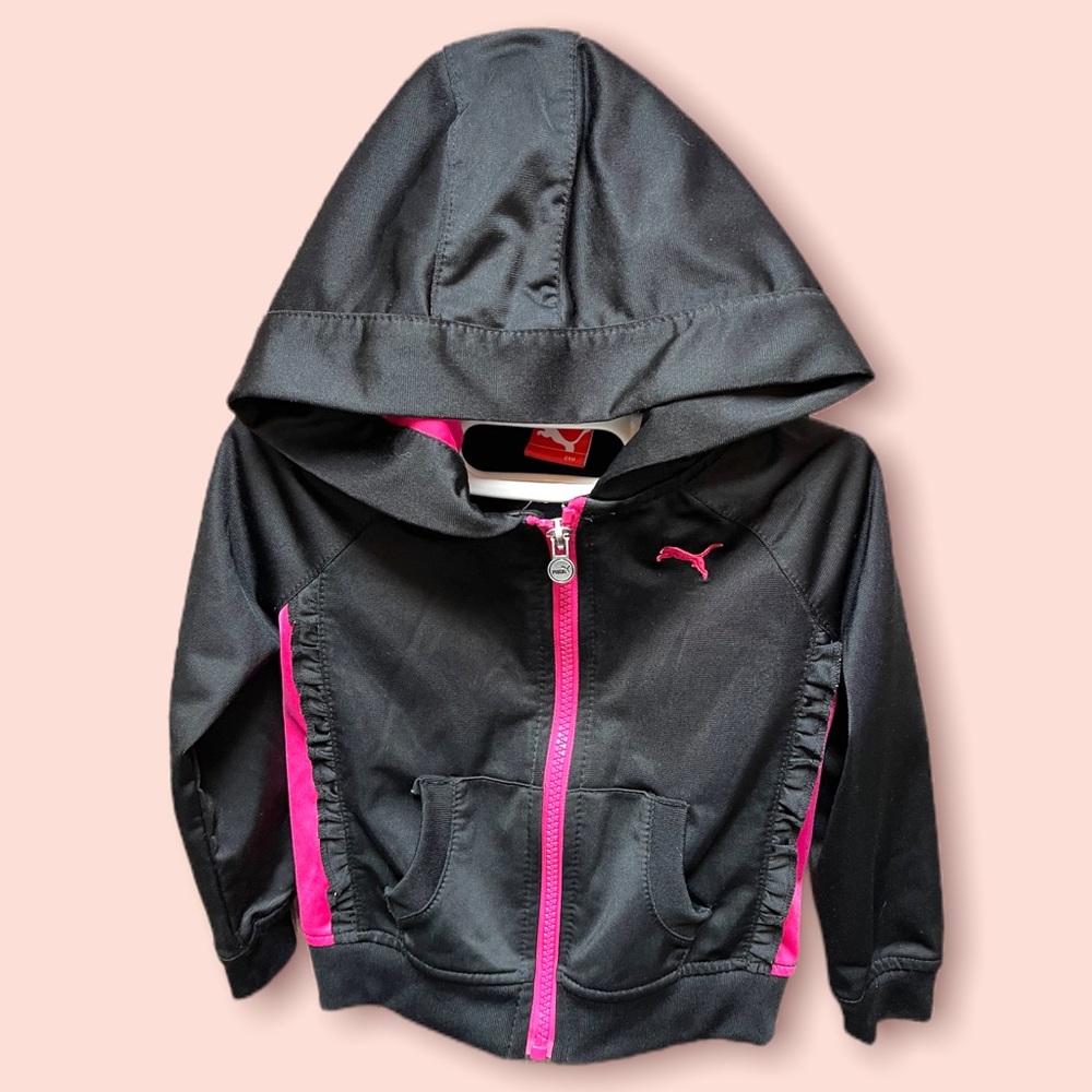 Pink and Black Puma Toddler Ruffle Track Jacket